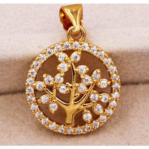 Classic Trendy Gold Plated Round Pendant With White Zirconia Copper For Women Girls Fashion Jewelry Accessories Wedding Gift