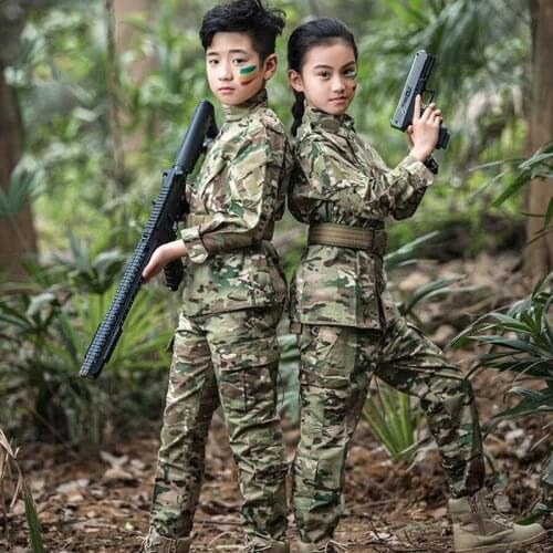 Children Outdoor Camouflage Coat Pants Set Breathable Wear-resistant Kids Camping Suits Climbing Hiking Military Training Jacket