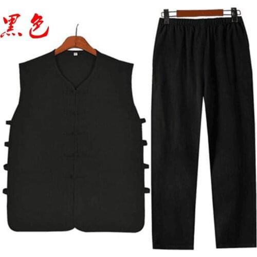 9colors Summer men cotton&linen tang suit vest shaolin monk kung fu wushu uniforms wing chun lay zen clothing sets black/blue