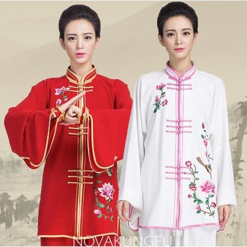 Chinese Martial Arts Tai Chi uniform Embroidered flowers and bird wushu competition and training suits for women