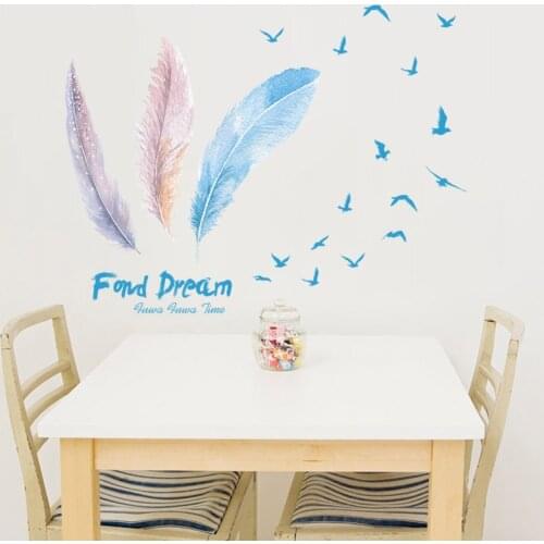 Colorful Beautiful Feathers wall stickers for kids room Girls Room Children Wall Decal Nursery Bedroom Home Decor Poster Mural