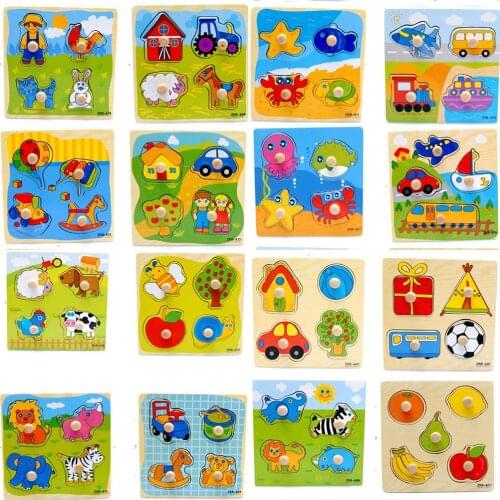 Colorful Jigsaw Puzzle Wooden Puzzles Animal Cartoon Educational Learning Toys for Baby Child Kids Games Toy Gifts Many Styles