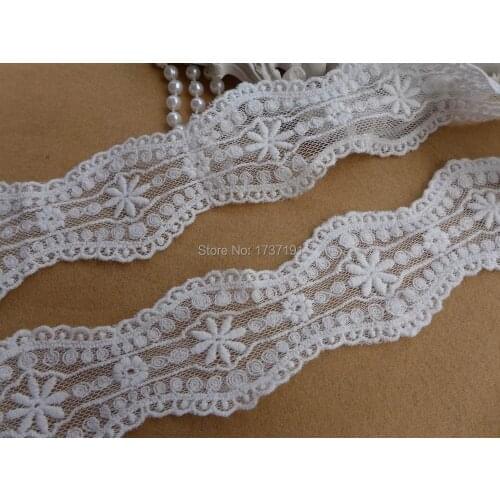 2 yds White Embroidery Tulle Lace Trim with Cotton thread for Weddings, Headbands, Bows, Invitation card, Home decor