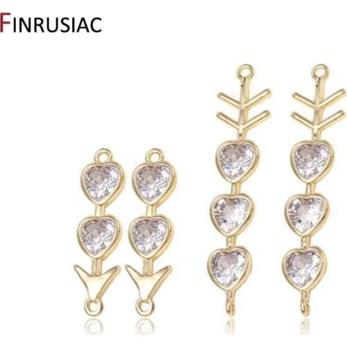 Cupids Arrow Connector Pendant with 14k gold-plated copper metal inlay with zircon, Pendant Components For DIY Jewelry Making