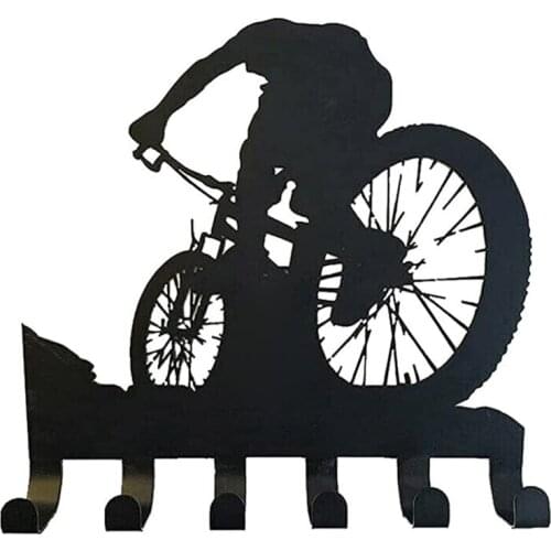 Mountain Bike Gear Rack Metal Wall Decor Biking Bicycle Wall Art Key Hanger Vintage Silhouette Wall Sticker Hook Rack