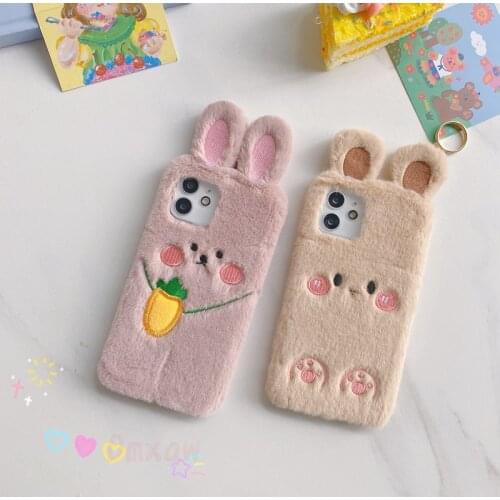 Cute Cartoon Rabbit Carrot Backpack Bear Case for Samsung Galaxy A70 A50 A50S A30S A40 A30 A20 A10 M10 A20S A10S Fur Soft Cover