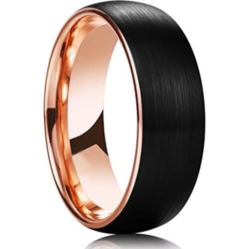 Fashion 8mm Men Black Matte Finish Stainless Steel Ring Rose Gold Inner Domed Engagement Ring Mens Wedding Band Wholesale