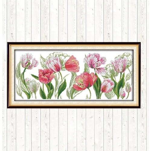 The Spring Tulips Cross-stitch Flowers Set for Embroidery Kit 14CT 11CT DIY Handmade Needlework Kits DMC Counted Print on Canvas