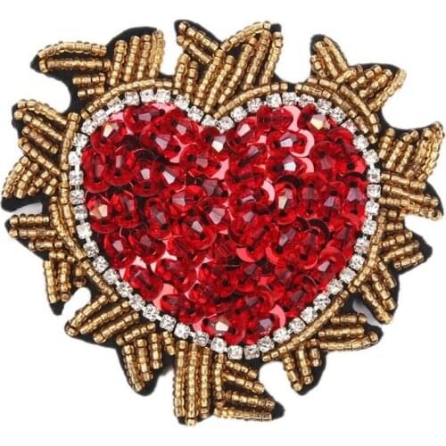 Sequined Red Heart Love Bead Patch for Sweater Dress Shirt Sewing Fabric Appliques DIYsew on Clothes Stickers Handmade Badge