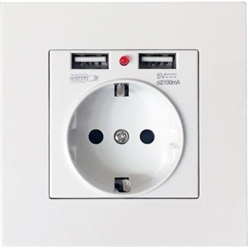 White Color DE Wall Power Socket With 2 USB Charge Ports European Standard Outlet 2100mA USB Face Panel For Smart Phone