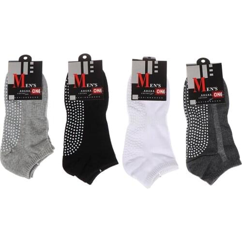 1pair Mens Cotton Non-slip Yoga Socks with Grips Breathable Anti Skid Floor Socks for Pilates Gym Fitness Size 39-44