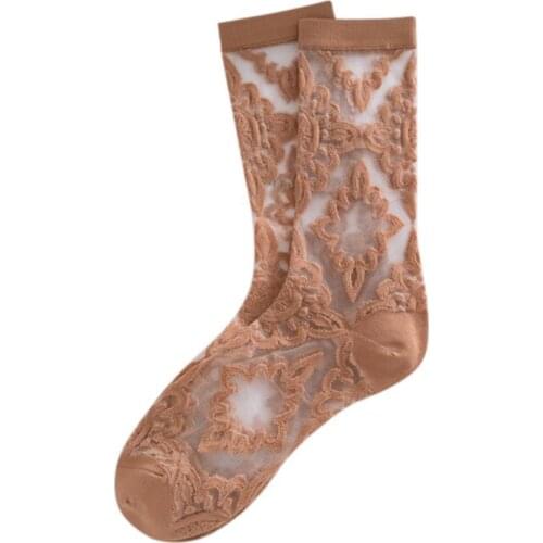 Spring Summer Vintage Print Flower Sexy Silk Stockings Socks Transparen Thin Women 2021 Fashion Female Socks Girls Long J8R9