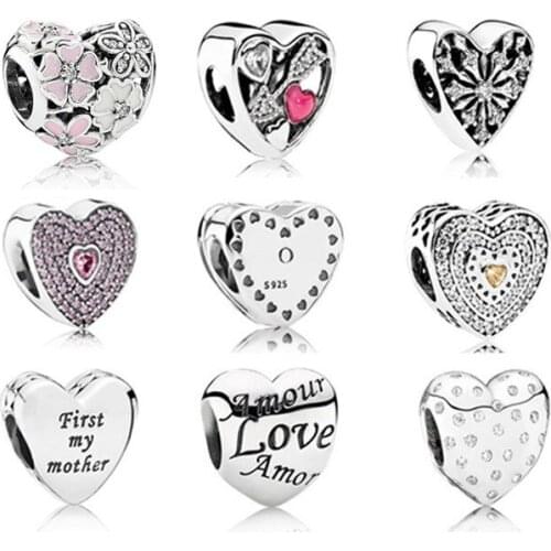 NEW 100% Genuine 925 Sterling Silver Heart Shape Charm bead handsel love gifts Fit Bracelet DIY bracelet factory Wholesale