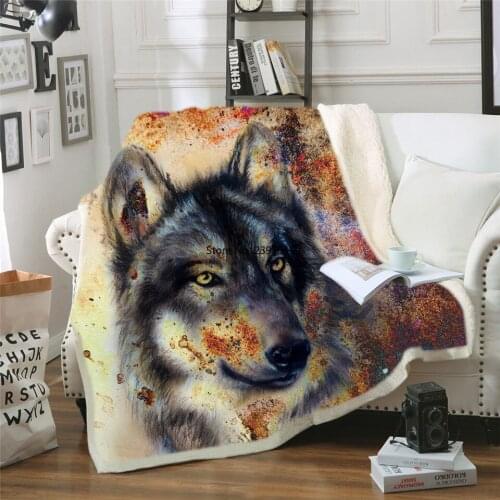 Wolf Blanket for Men 3d HD Cartoon Blanket Double Thick Warm Super Soft Flannel Lion Blankets for Sofa Bedding Carpet