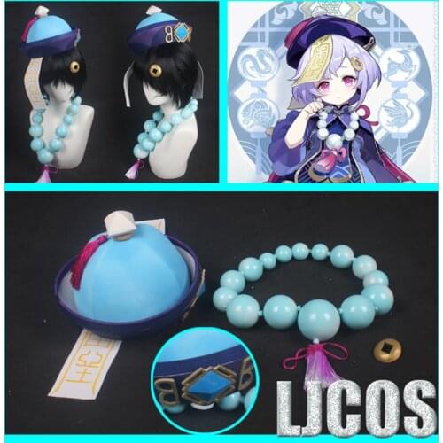 Anime Genshin Impact Qiqi Cosplay Zombie Hat Cap Headdress Necklace Choker Props Handmade Game Costume Accessories Gift