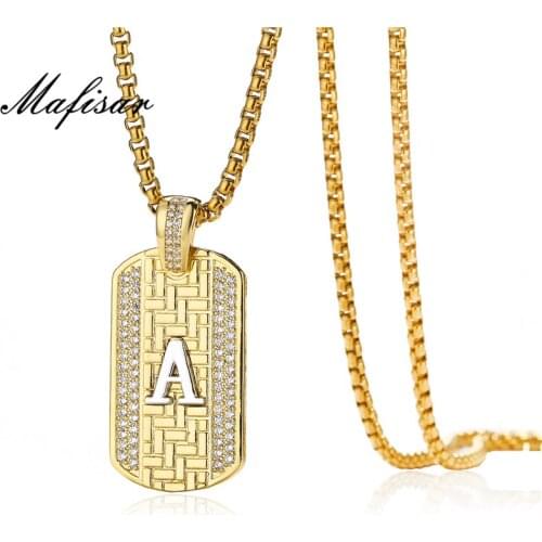Mafisar Punk Style Big Size Rectangle Letter Penant Necklaces For Men Women Gold/Silver 2 Colors Initial Name Necklace Wholesale