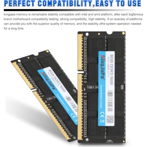 KingJaPa 1.35V Low Voltage Laptop Memory Ram DDR3 1333MHz 1600Mhz 2GB 4GB 8GB For Notebook Sodimm Compatible with DDR3L 1066MHz