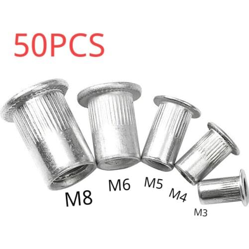 50PCS / Set Aluminum Alloy Rivnut Flat Head Threaded Rivet Insert Nutsert Cap Rivet Nut M3 M4 M5 M6 M8 M10