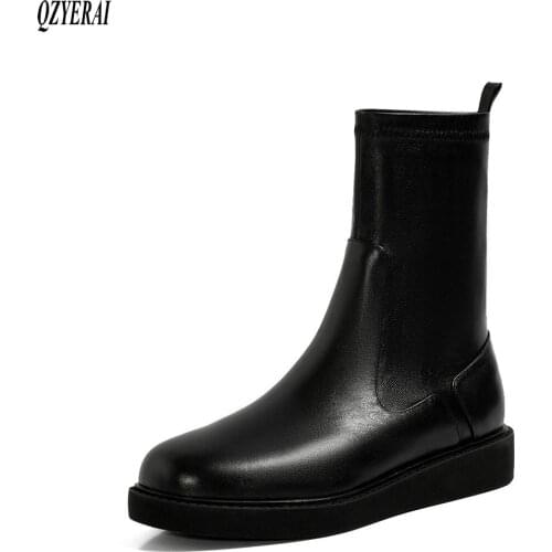QZYERAI Riding boots Female boots Genuine leather black Womens boots Autumn and winter Womens shoes Size 34-42