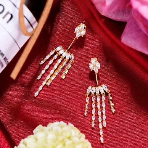 GODKI 31mm Luxury Trendy Feather Geometric Cubic Zirconia Women Bridal Wedding Party Earring Fashion Jewelry for Women