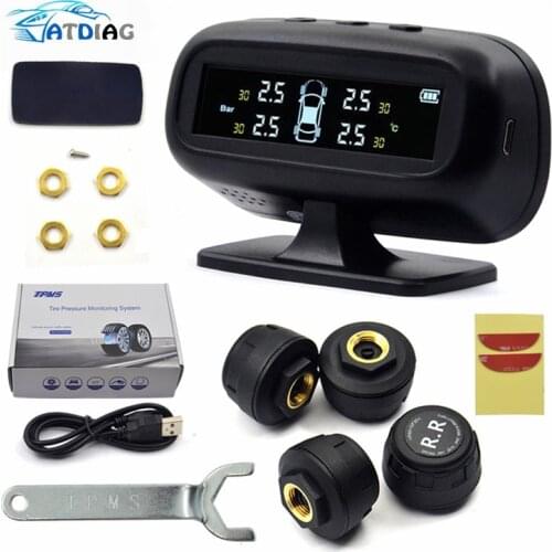 With 4 Sensors External Solar TPMS Car Tire Pressure Alarm Monitor System Display Temperature Warning Fuel Save