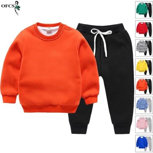 Selling Autumn & Winter Solid Color Full Warm Sweatshirt +Pants Sports Suit 2Pcs/Set 2-10Years Kids Boy Girl Casual Outwear Sets