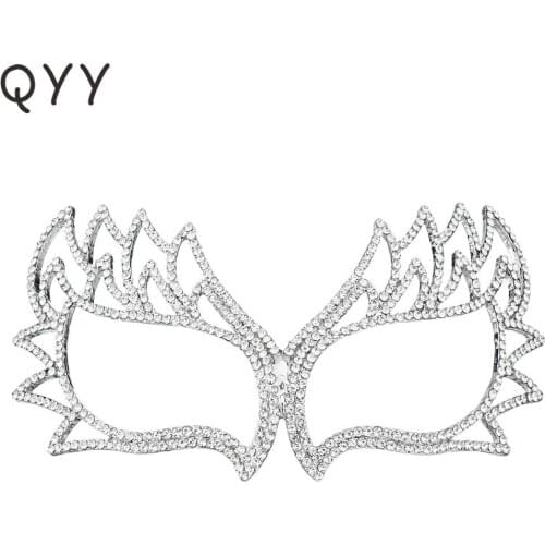 QYY Fashion Austrian Crystal Hawk Masquerade Masks Women Metal Alloy Party Jewelry Masks for Ladies