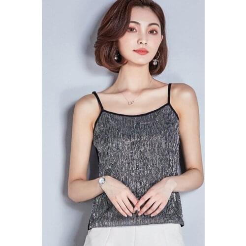 Womens Spring Summer Style Tank Tops Womens Elegant Sequined Spaghetti Strap Sleeveless Temperament Sexy Slim Tops DD8565