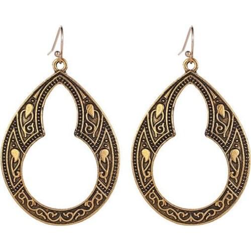 Bohemia Ethnic Style Hollow-Out Vintage Carve Carved Calabash Black Tan Ancient Silver Plated Drop Dangle Earrings Women