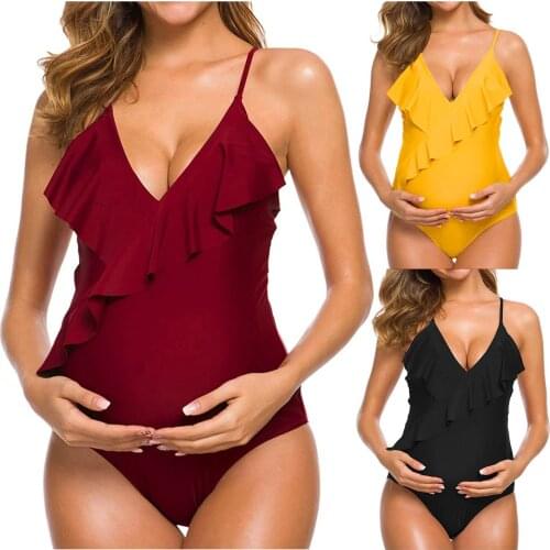 Women Maternity Ruffle Cross Back Swimsuit Pregnancy One Pieces Swimwear