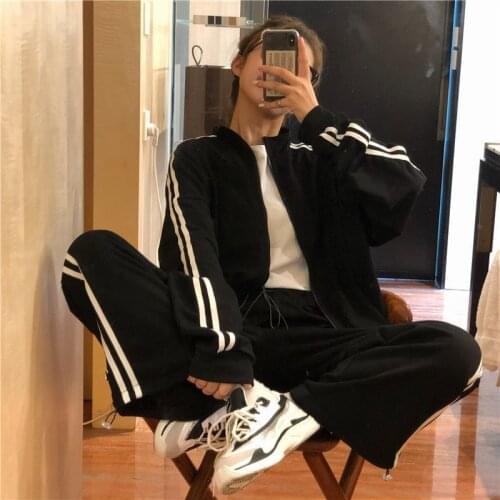 Harajuku Zip-Up 2 Piece Sets Women Casual joggers Tracksuits Sweatshirt Jacket And Pants Suits Oversized Stand Collar Sweatsuits