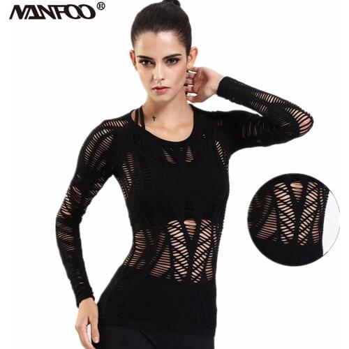 Women Attracted Yoga Top Sexy Hollow Out Mesh Fitness Sport Shirts Full Sleeve Running Gym Knitted T Shirts Quick-Drying Soft