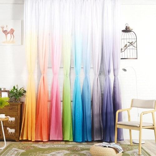 1PC Durable Gradient Color Sheer Tulle Window Curtain Drape Bedroom Balcony Home Decoration Curtains In The Living Rooms