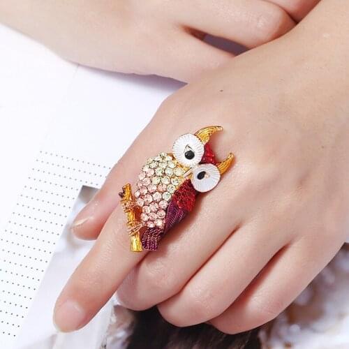 2018 Fashion Jewelry Gold Crystal Rhinestone Enamel Adjustable Owl Ring Men Anillos Mujer Animal Biker Love Rings For Women