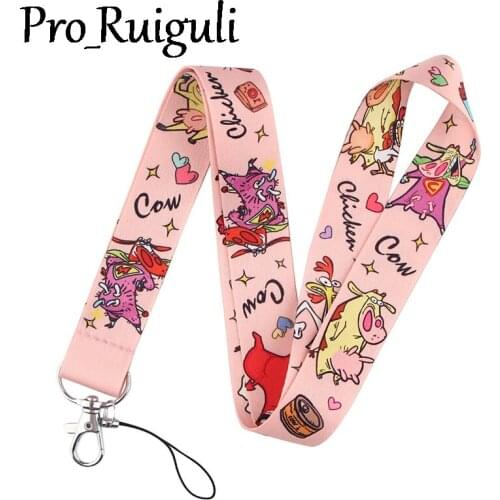 30pcs Cow and Chicken Neck Strap Lanyards ID badge card holder keychain Mobile Phone Strap Gift Ribbon webbing necklace