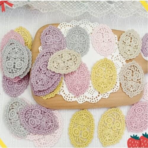 5 Pieces 6.7*4.3CM Mix Color Cotton Water Soluble Lace Applique Sewing Lace Fabric for Clothing Collar