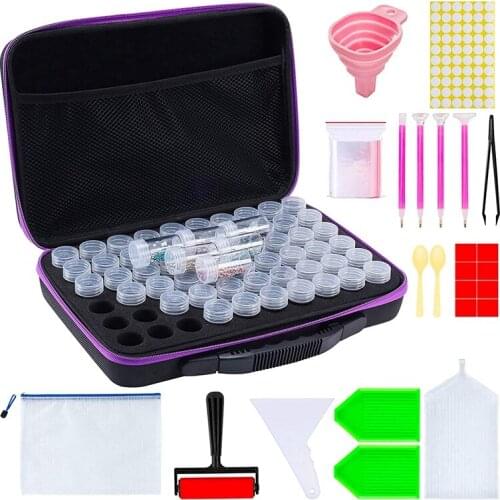 60 Slot Diamond Painting Storage Case,Diamond Painting Tools Set,Jars for Jewelry Beads Rings Charms Glitter Rhinestones