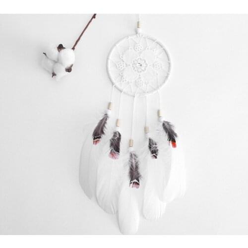 White Dream Catcher Handmade Hollow Flower Dreamcatcher Pendant Hanging Decoration Creative Feathers Home Pendant Wedding Decor