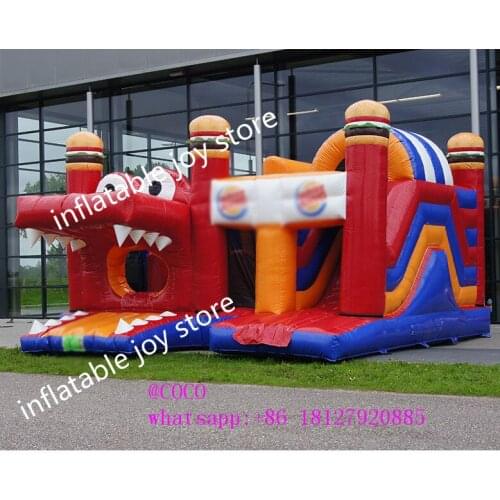 Free shipping to door,Customized inflatable bouncy castle jumping house inflatable crocodile castle with slide combo toys