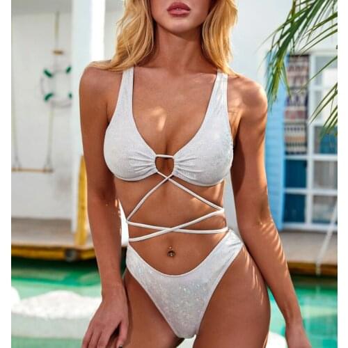 Shiny White Bikinis 2020 Sexy Bandage Swimsuit Women Lace Up Bathing Suit Women Summer Bathers Bikini New