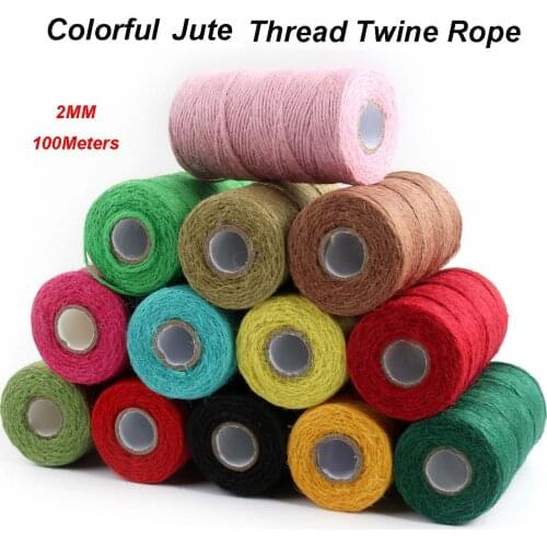 100M/Roll 2mm Colorful Jute Rope Twine Thread Cord Handmade DIY Crafts Rope String Color Gift Packing String Home Textile Decor