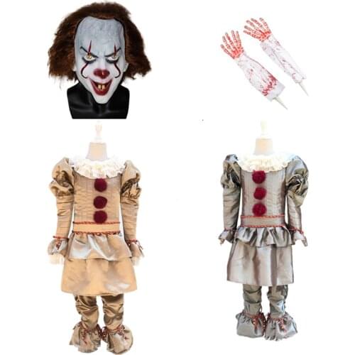 Children 2019 Stephen King IT 2 It: Chapter Two Pennywise Cosplay Costume Outfit Clown Suit for Kids Halloween Carnival Party