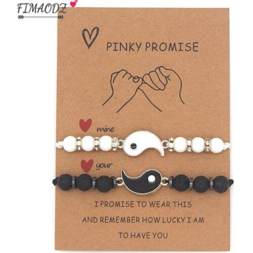 FIMAODZ Newest 2 Pcs Yin Yang Charm Bracelet Card Set Black and White Tai Chi Handwoven Couple Lovers Bracelets Wristband Gift