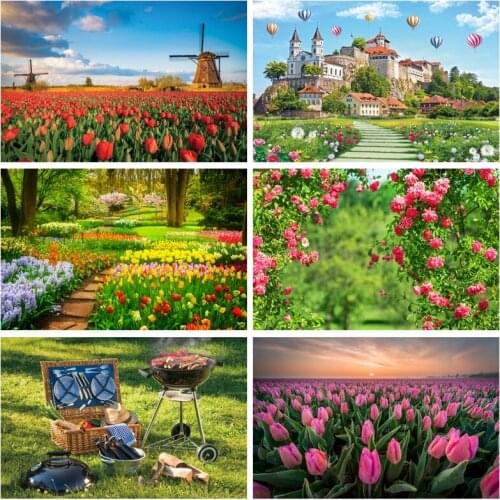 Yeele Pink Tulip Garden Sunset Glows Romantic Wedding Photography Backgrounds Customized Photographic Backdrops for Photo Studio