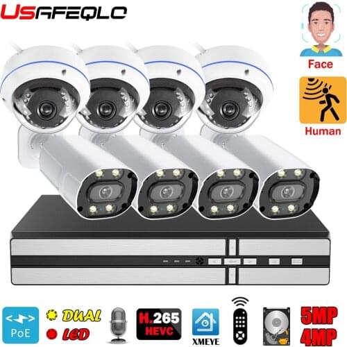 USAFEQLO 8CH 5MP Security Camera System CCTV Video Surveillance Kit Outdoor IP Camera POE NVR AI FACE Human Detected Audio P2P