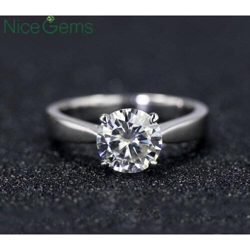 NiceGems Classsic Moissanite Solitaire Engagement Ring Center 1ct 2ct 3ct 4ct F Color 14K White Gold Moissanite Ring For Women