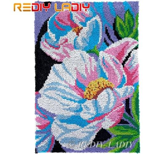 Latch Hook Rug White Poppies Chunky Yarn Tapestry Kits DIY Carpet Rug Knitted Floor Mat Crocheting Cushion Arts & Crafts 58*87cm