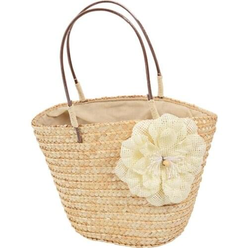 Summer Bohemian Straw Woven Womens Handbags Womens Flower Shoulder Bag Ladies Beach Bag Totes