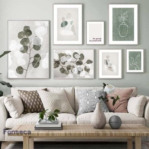 Fashion Minimalist Green Plant Line Drawing Quotes Poster Wall Art Picture Nordic Canvas Painting Modern Home Decoration