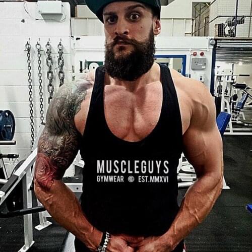 Muscleguys Clothing Men Bodybuilding and Fitness Tank Top Letter Print Cotton Gyms Stringer Singlets Workout Sleeveless Shirt